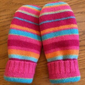 Felted Wool Mittens Handcrafted from Repurposed Sweaters.    Multi-color stripe.